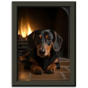 Black Dachshund by Fireplace Wall Art